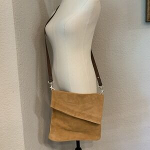 Owen Barry Zander Crossbody Bag Purse Tan Color, Leather Suede Made In U.K.